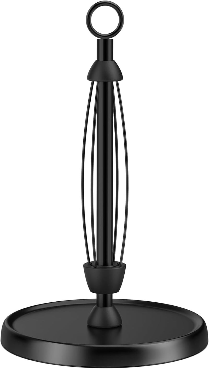 HZE Black Paper Towel Holder Countertop, One-Handed Tear, Stainless Steel, Weighted Base, Ring Paper Towel Holder Stand with Ratchet System for Kitchen Farmhouse Essentials Decor - Image 1